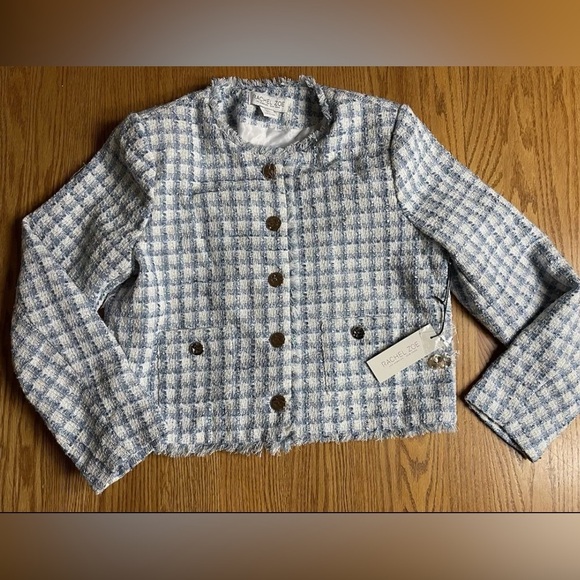 NWT Rachel Zoe Tweed Blue & Gold Blazer Size Large - Picture 1 of 8